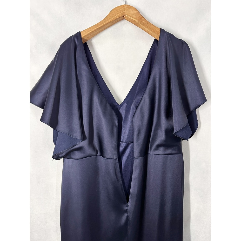 Revelry Gwen Navy Short Sleeve Navy Blue Satin Floor Length Gown Women's Size 22 - Picture 6 of 12